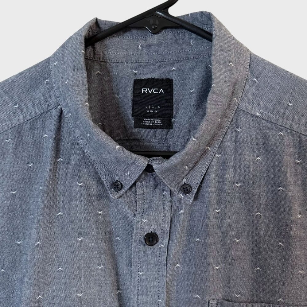 RVCA That'll Do Dobby Short-Sleeve Button-Down Shirt Gray Men's Large Slim-Fit - Picture 5 of 11